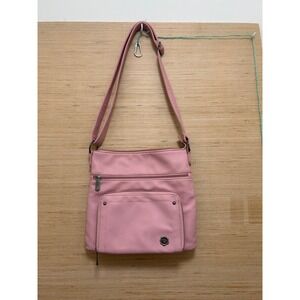 Fiorelli Pink Pebbled Faux Leather Crossbody Bag Adjustable Strap Multi-Pocket